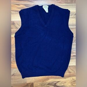 Vintage LL Bean 100% Lambs Wool Sweater Vest Men's Large Blue Made in England